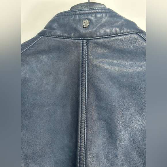Massimo Dutti Genuine Leather Jacket Men’s L Navy Blue Euro Tailored Classic - Picture 9 of 16